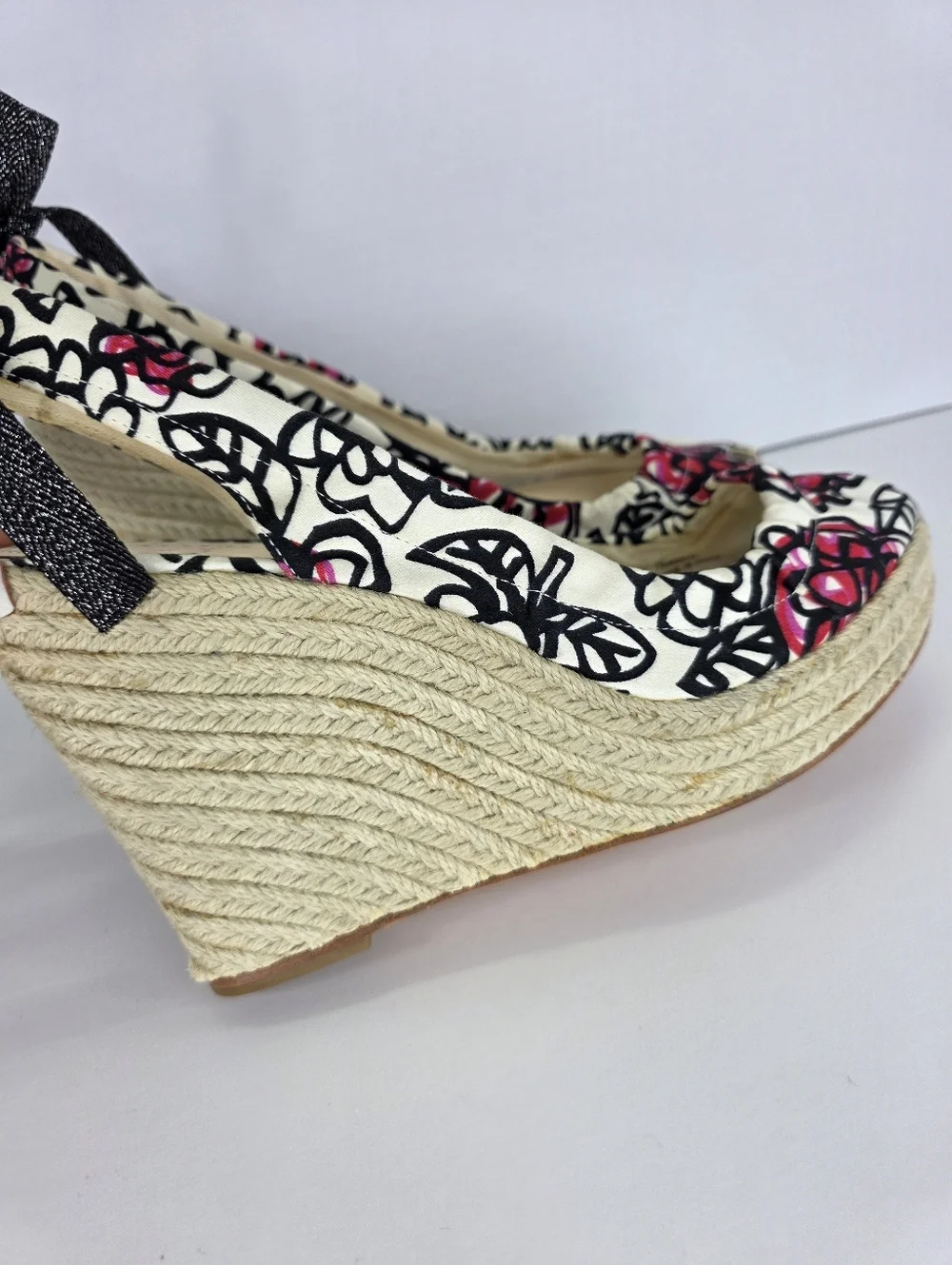 Coach Women's Maritza Wedge Espadrilles Multicolor Floral Bow Tye Back Size 9.5B